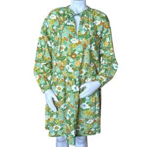 D'Ascoli Women Dress Green Lulu Mini Floral V Neck A Line Cottagecore Boho M